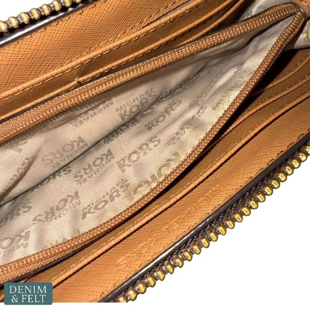Michael Kors Jet Set Travel Large Logo Zip Long Wallet in Brown Vanilla MK Print
